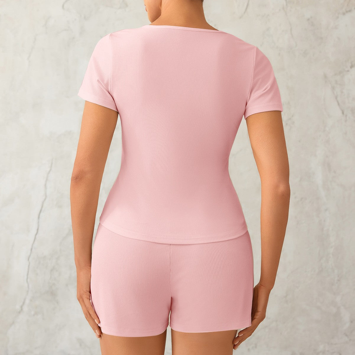 Women's Comfortable Short Sleeve Pajama Set with Button Closure and Stretchable Waist