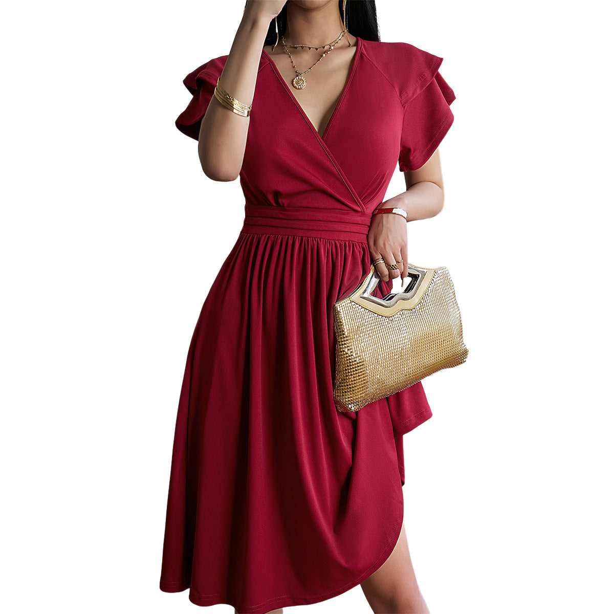 V-Neck Short Sleeve Dress