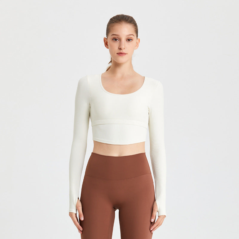 Women's Sporty Long Sleeve Crop Top with Body-Hugging Design