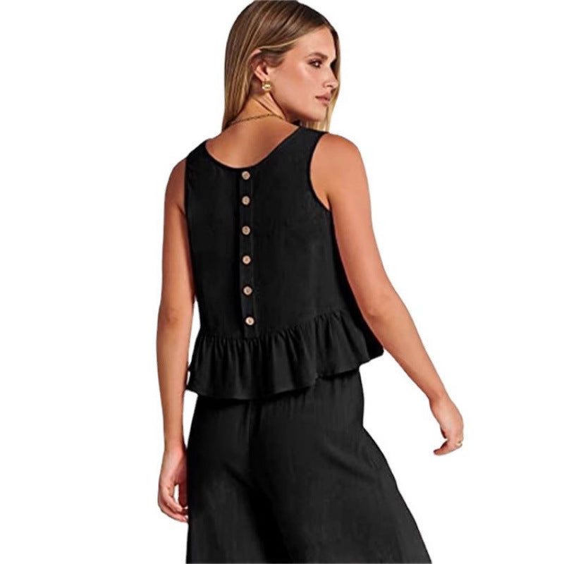 Women's casual jumpsuit with voluminous top and side pockets