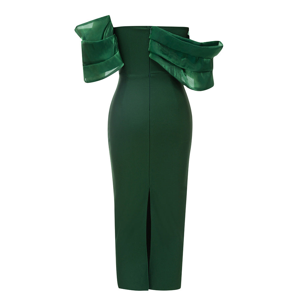 Ladies Elegant Maxi Dress with Off-Shoulder Design and Voluminous Sleeves