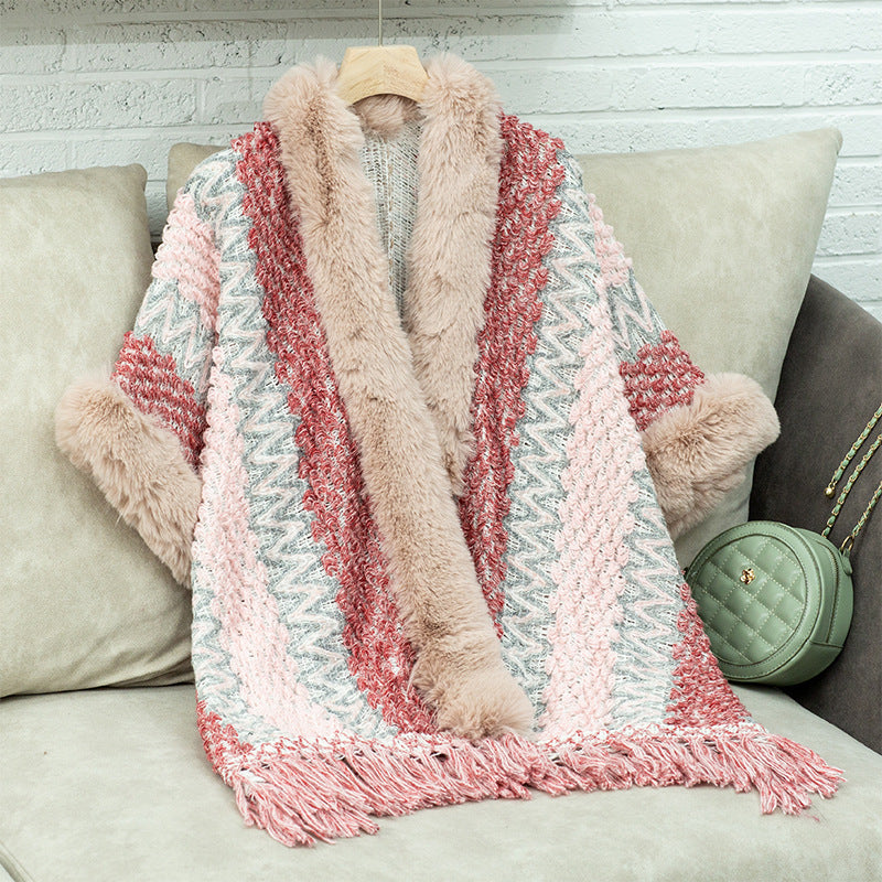 Women's Cozy Cardigan with Luxurious Faux Fur Trim