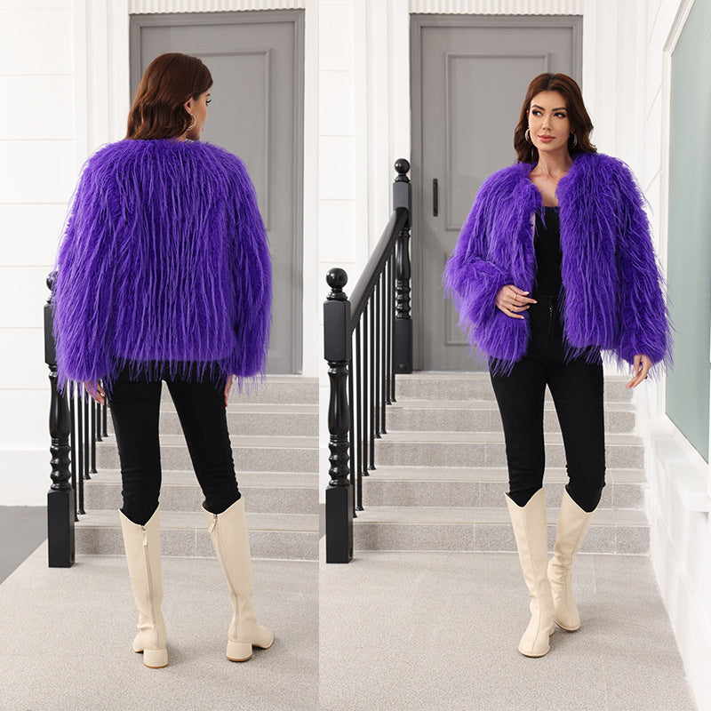 Women's Soft Faux Fur Short Jacket with Flared Sleeves