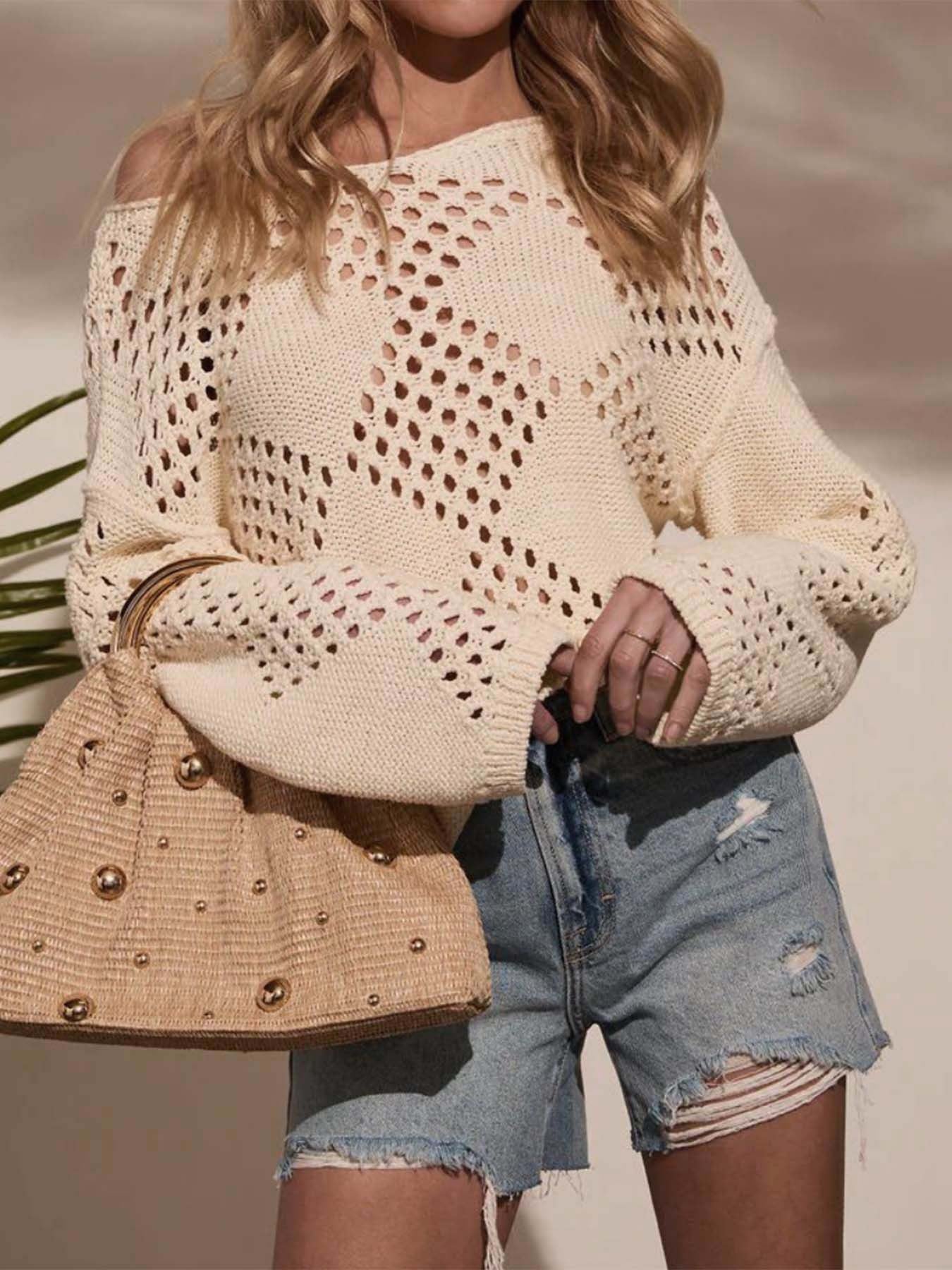 Women’s open knit pullover with airy stitch structure