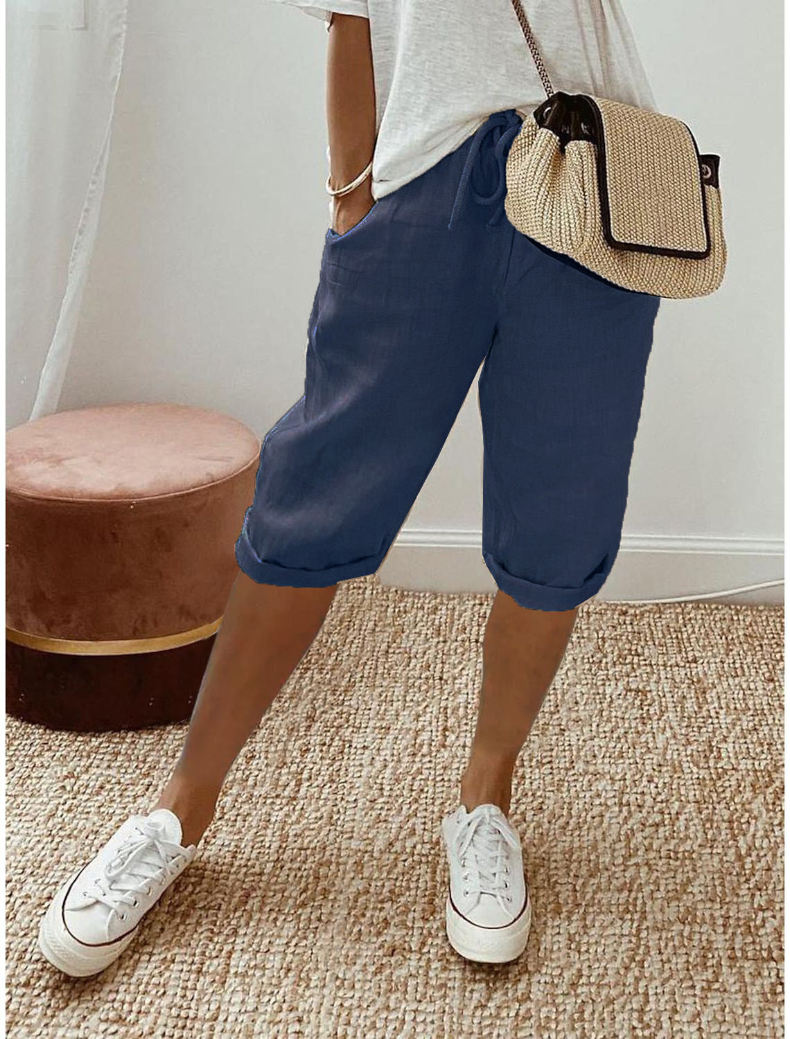 Women's Lightweight Linen Shorts with Elastic Waist