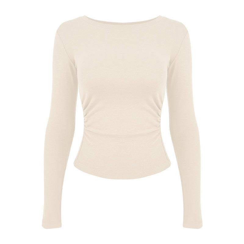Women's fitted long sleeve shirt with gathering and seamless cut