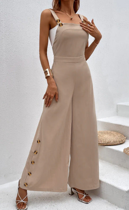 Ladies fashionable jumpsuit with elegant button details and wide leg