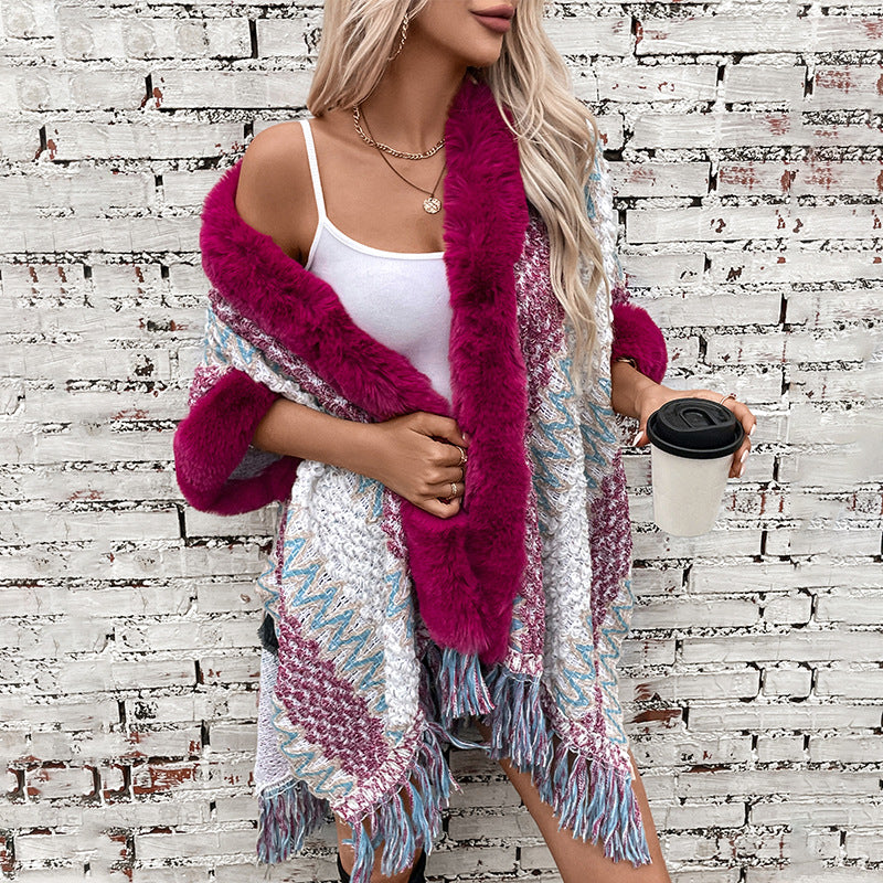 Women's Cozy Cardigan with Luxurious Faux Fur Trim