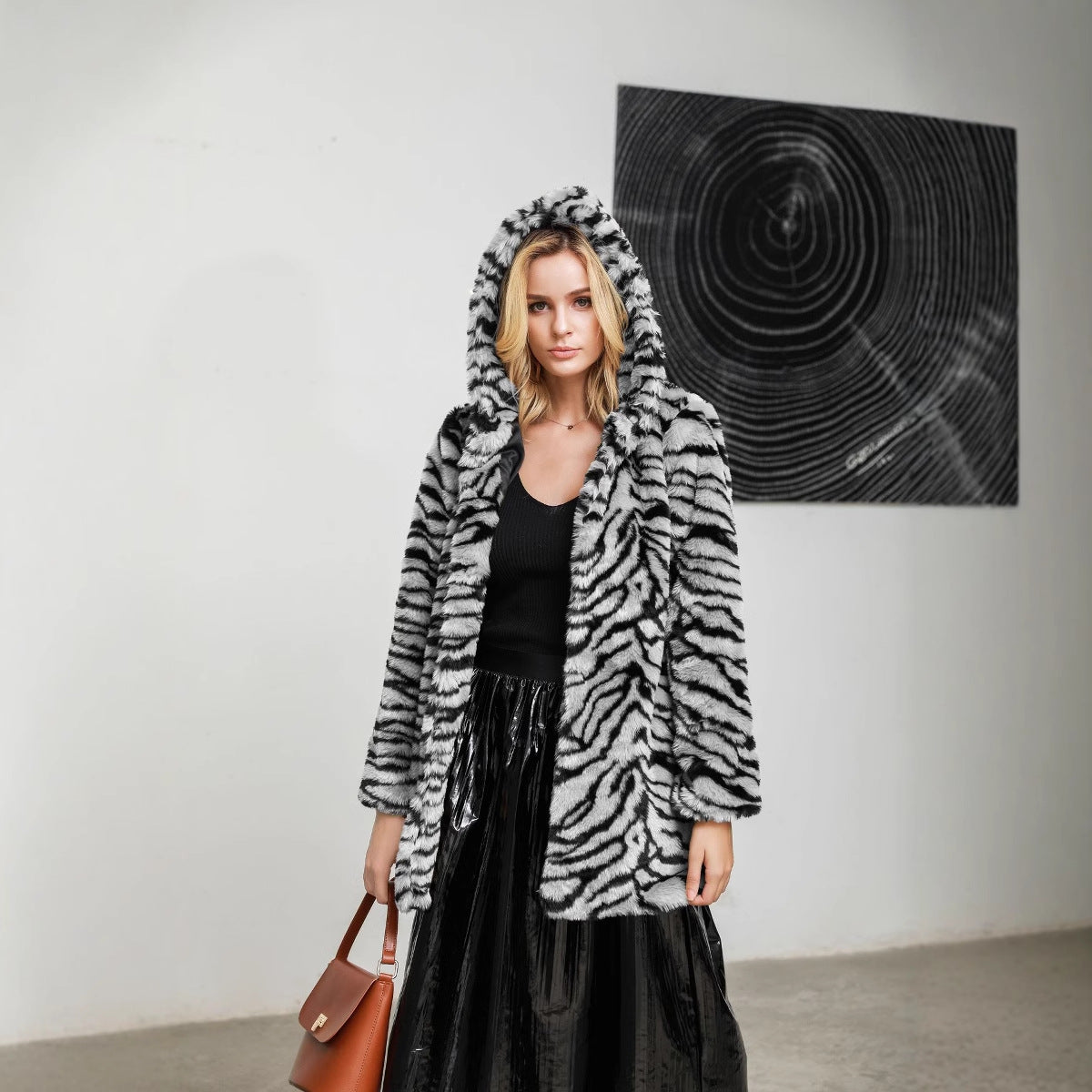 Ladies faux fur jacket with tiger stripe pattern