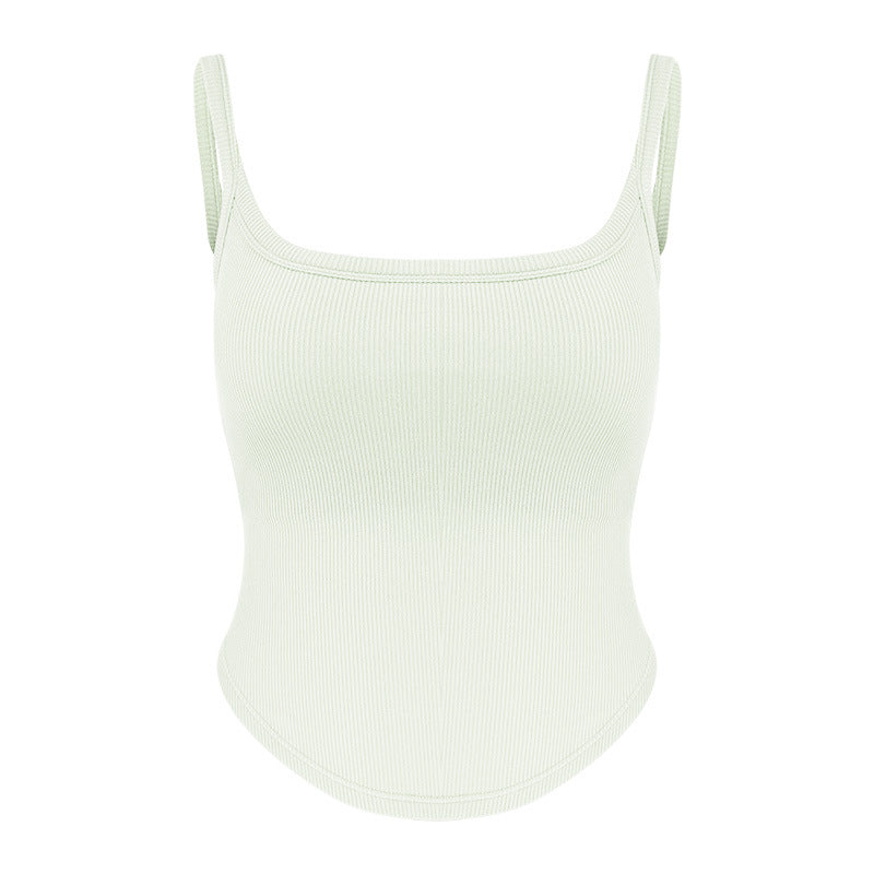 Women's fitted ribbed top with adjustable spaghetti straps and elastic hem