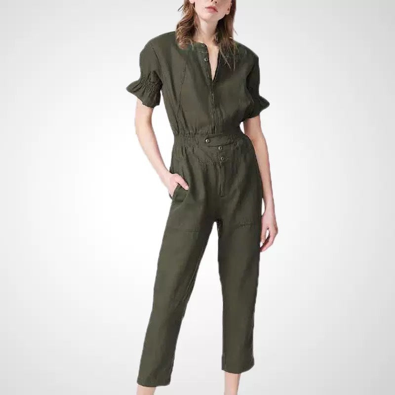Women's Utility Jumpsuit with Gathered Sleeves