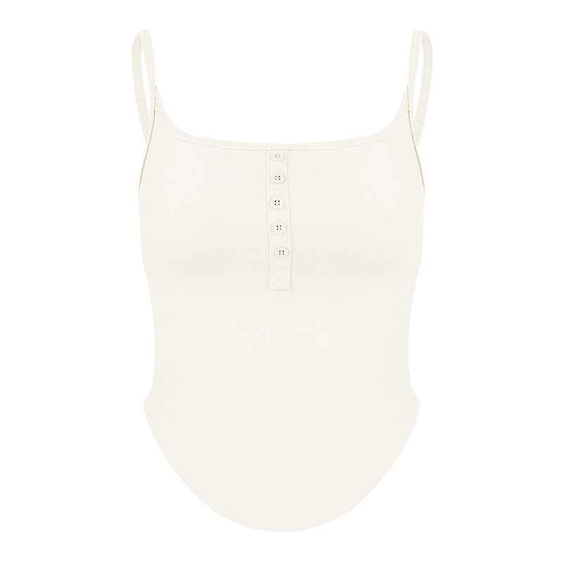 Women’s fashionable sleeveless ribbed top with continuous button placket