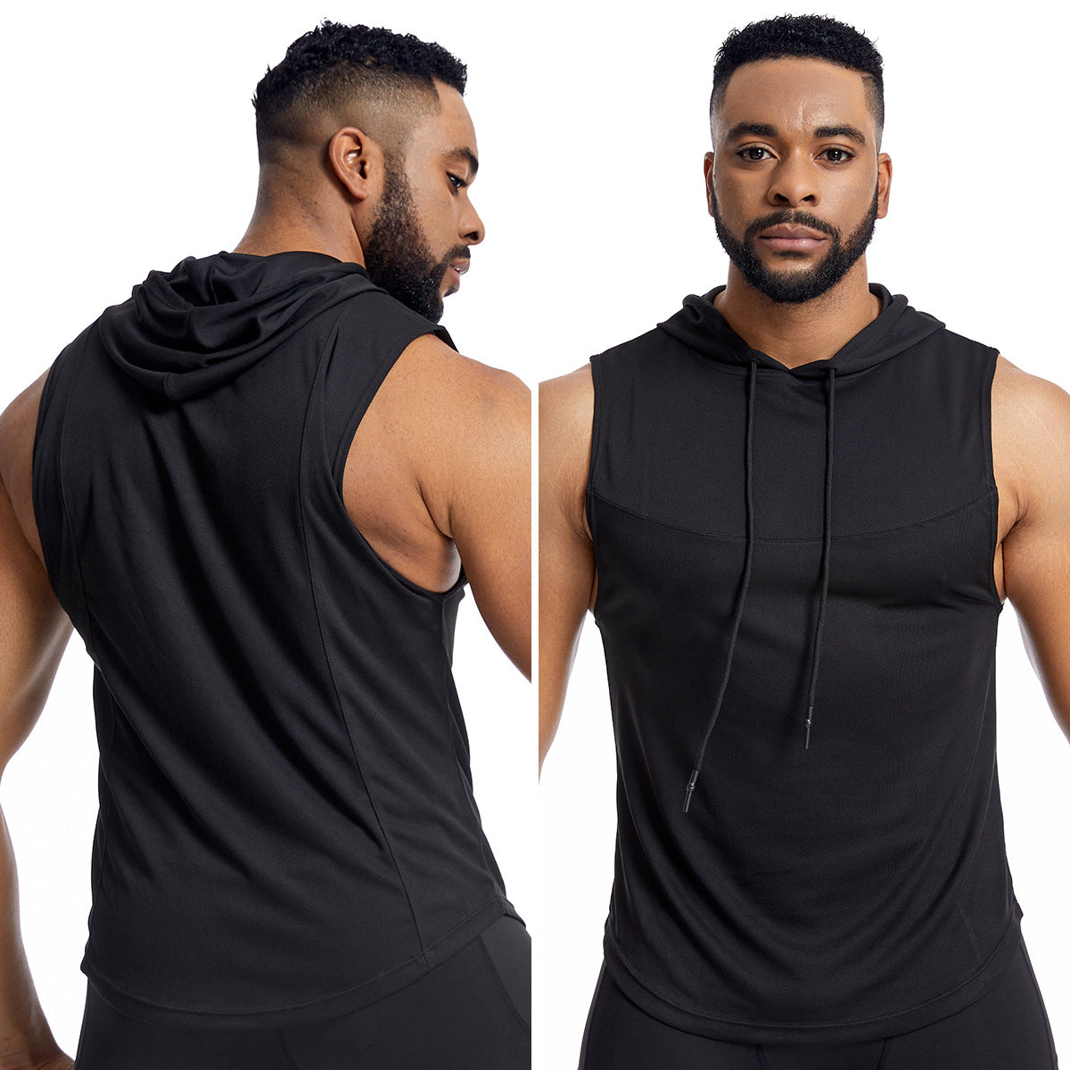 Men's sleeveless training top with hood and breathable technology