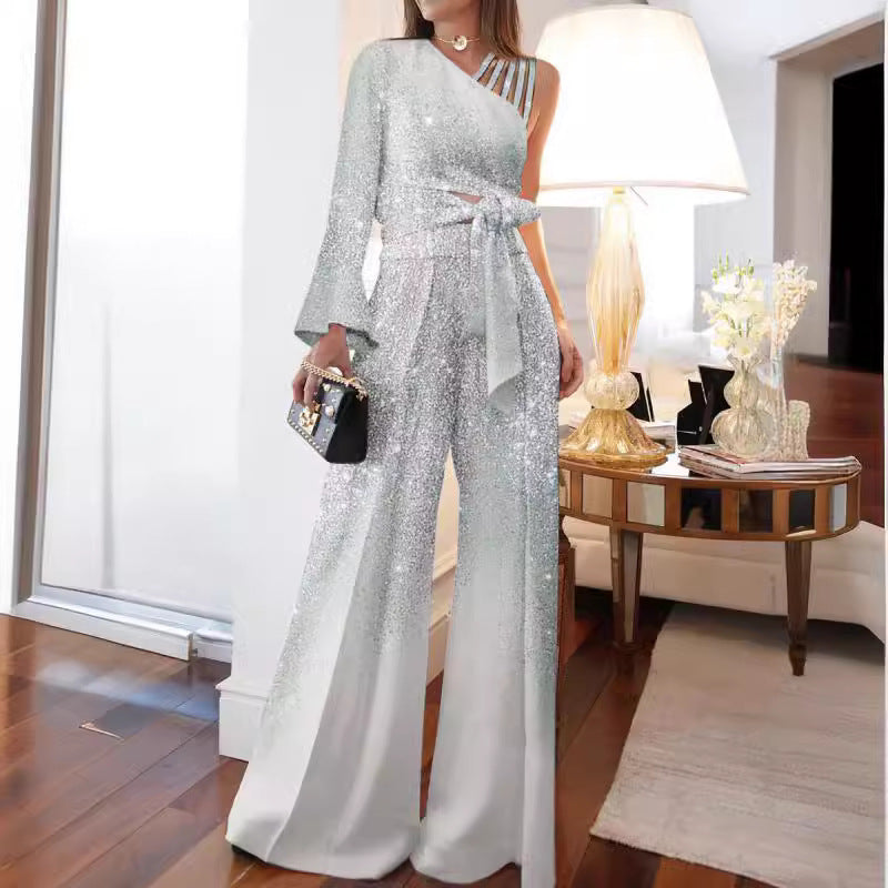 Off-shoulder Wide Leg Pants Set
