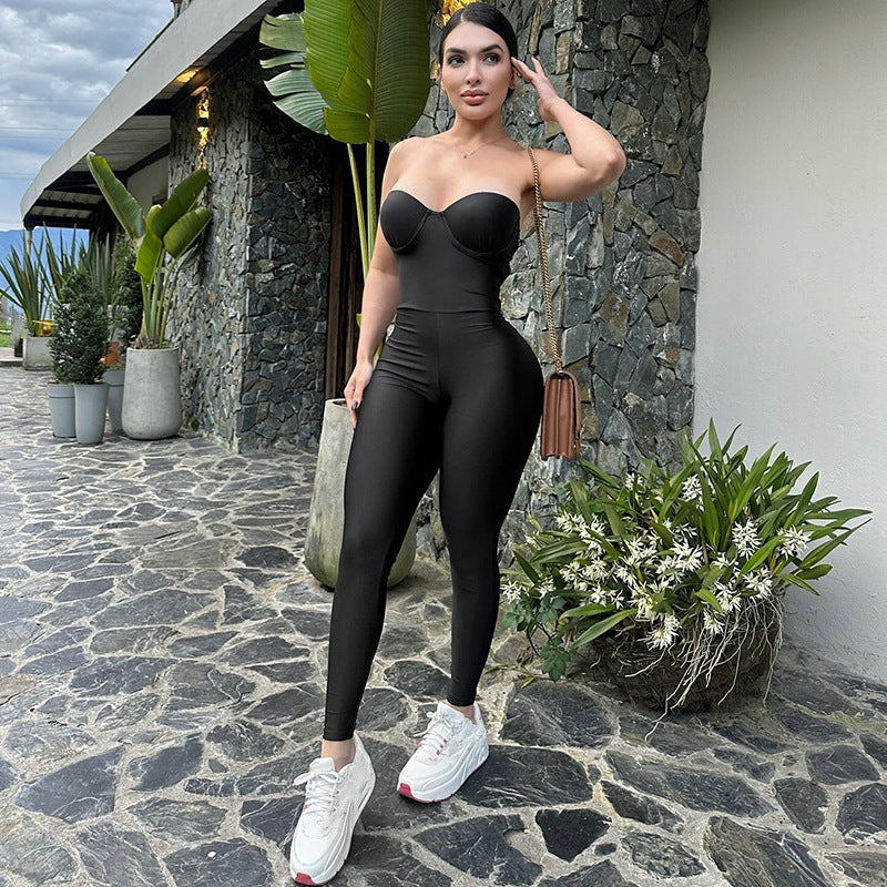 Ladies body-hugging jumpsuit with underwire bustier