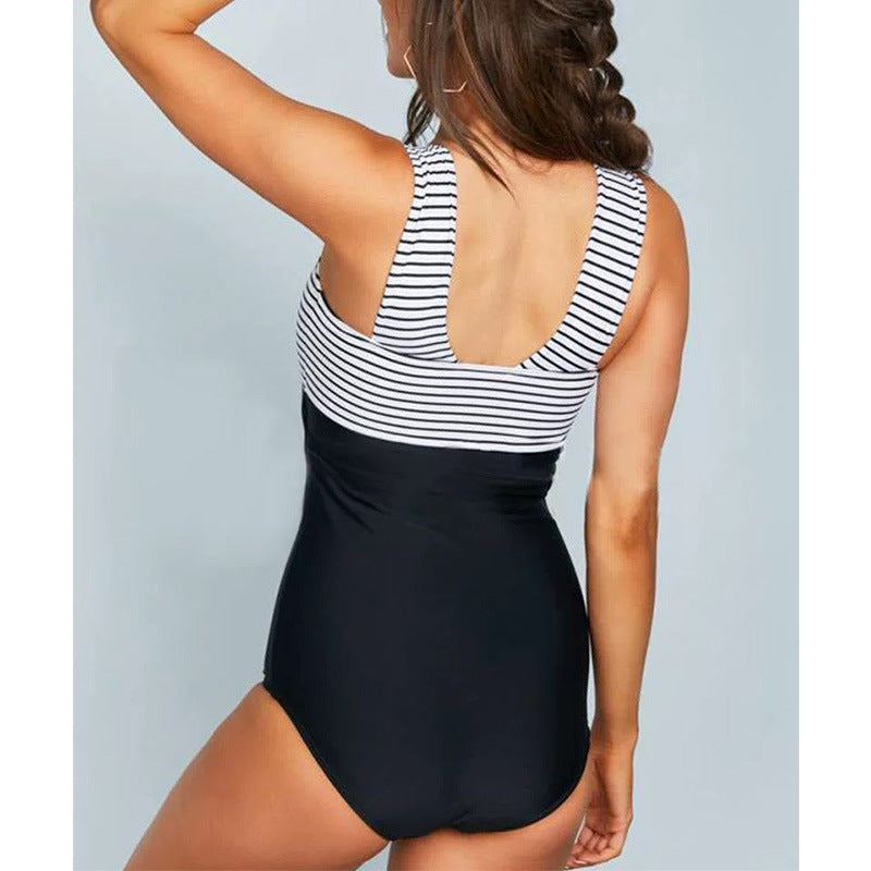 Women Striped Halter One-Piece Swimsuit