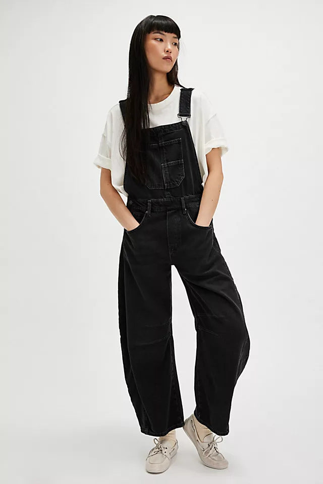 Women's Casual Denim Overalls with Wide Leg Cut