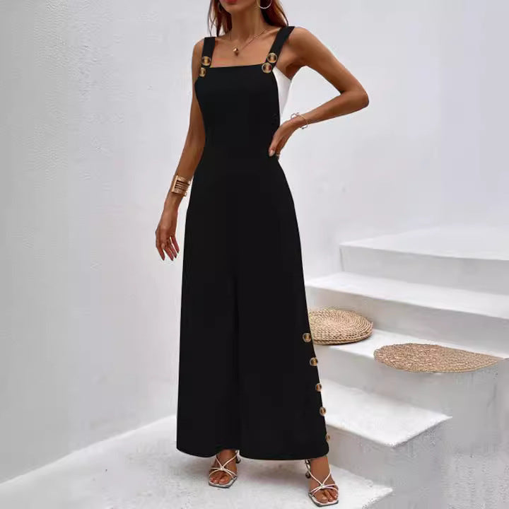 Ladies fashionable jumpsuit with elegant button details and wide leg