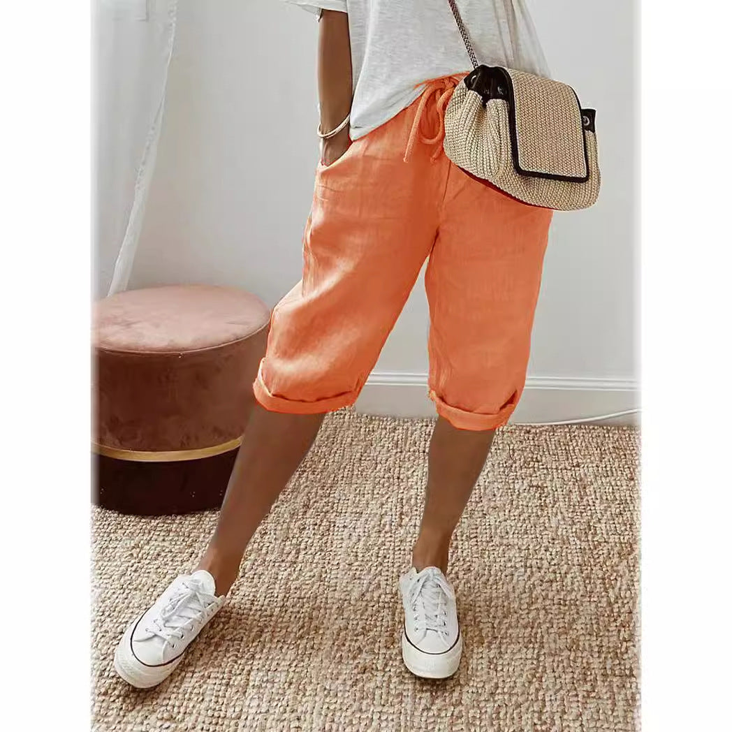 Women's Lightweight Linen Shorts with Elastic Waist