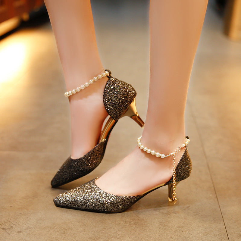 Women Glittering High Heels with Elegant Jewelry Details