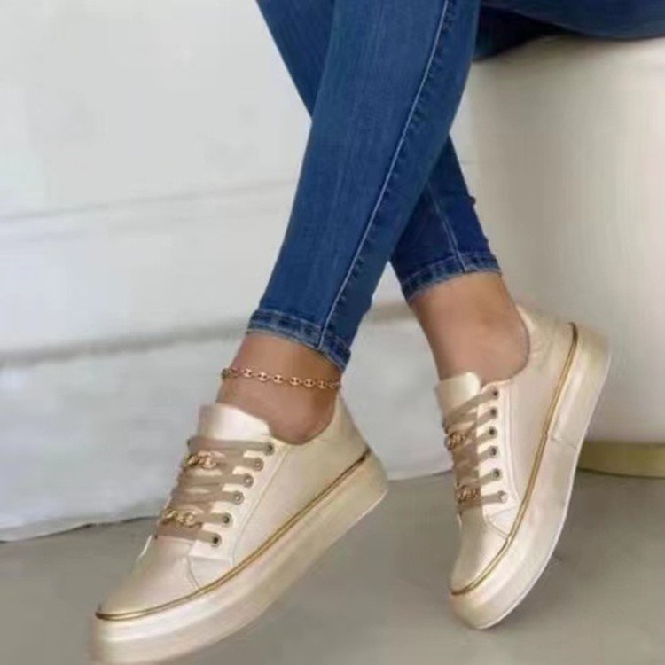 Women's Sneakers With Fashionable Satin Upper Material and Elegant Gold Accents W&w