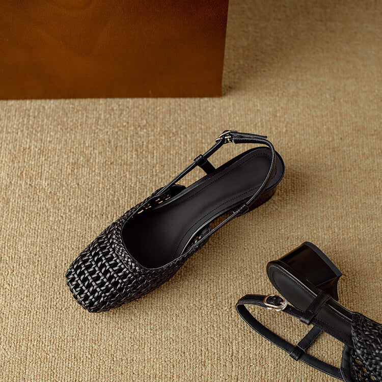 Women's Slingback Sandals with Braided Design and Elegant Block Heel