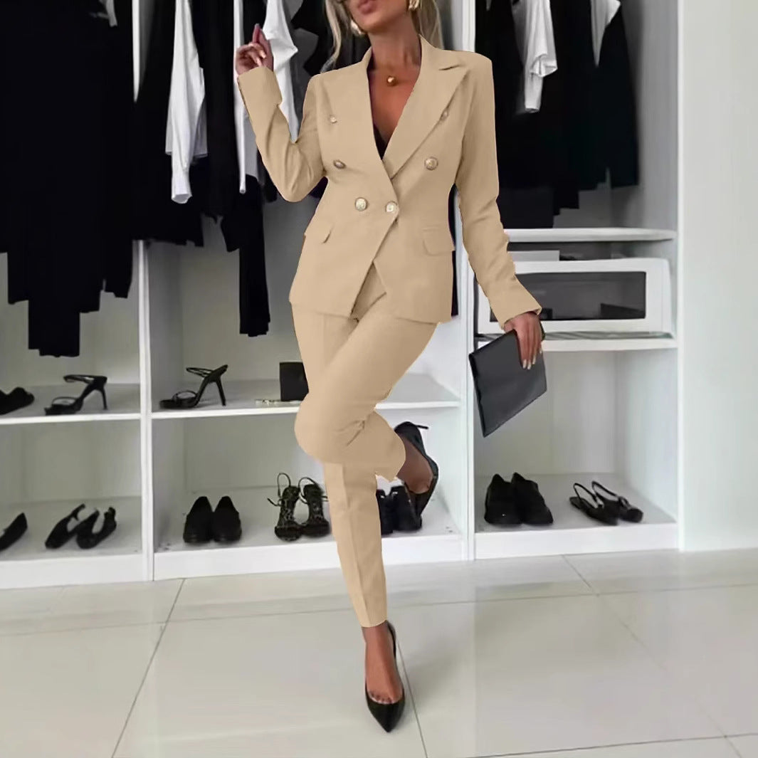 Women's elegant business suit set with double-breasted