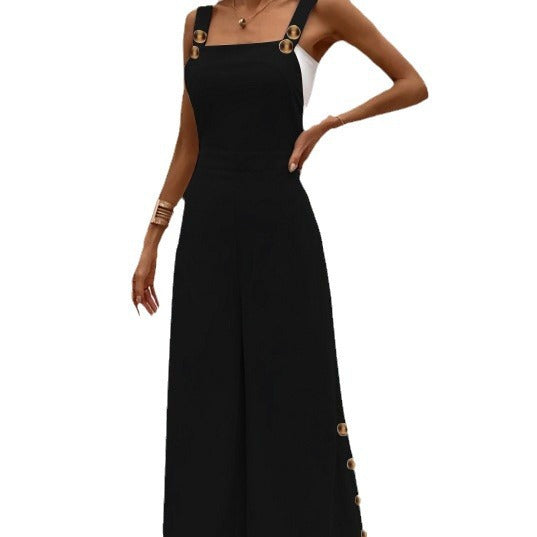 Ladies fashionable jumpsuit with elegant button details and wide leg