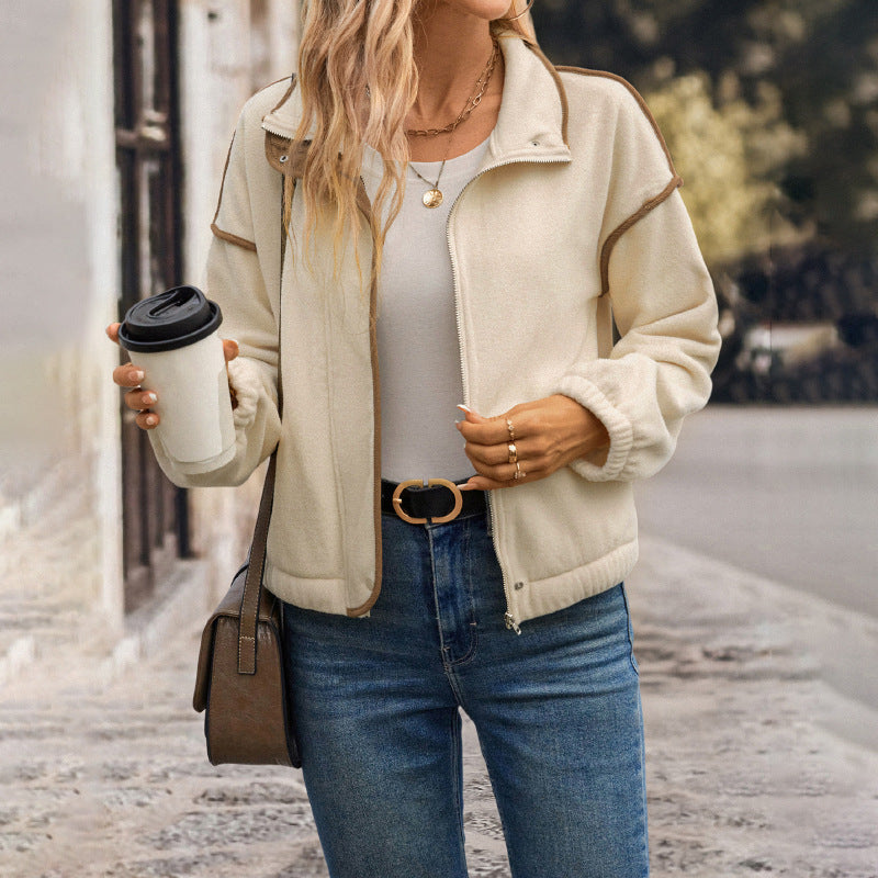 Women's fleece jacket with modern stand-up collar and tailoring