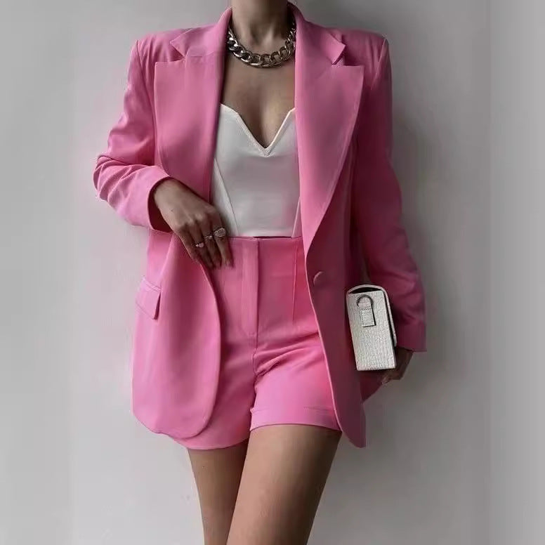 Women's Blazer Suit with Sleeveless Top and Shorts