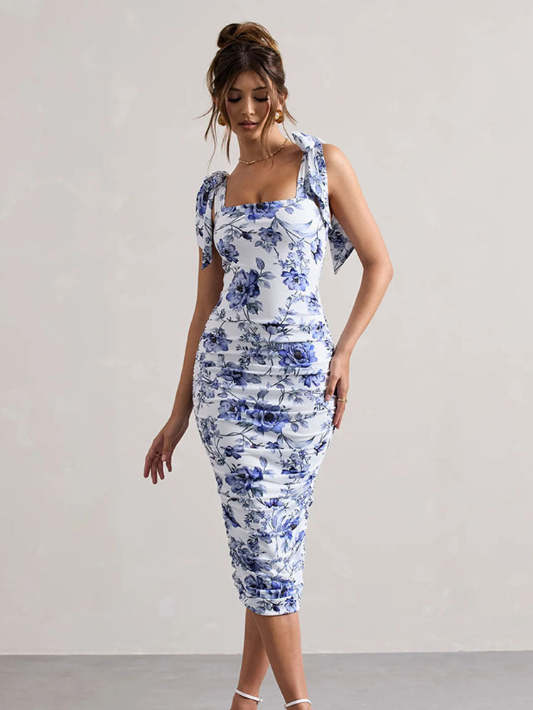 Women's midi dress with decorative floral pattern