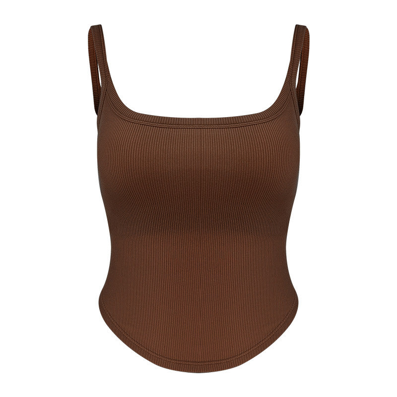 Women's fitted ribbed top with adjustable spaghetti straps and elastic hem