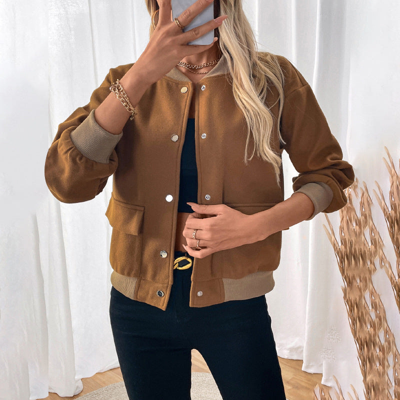 Women's sporty bomber jacket with classic press button elements and side pockets