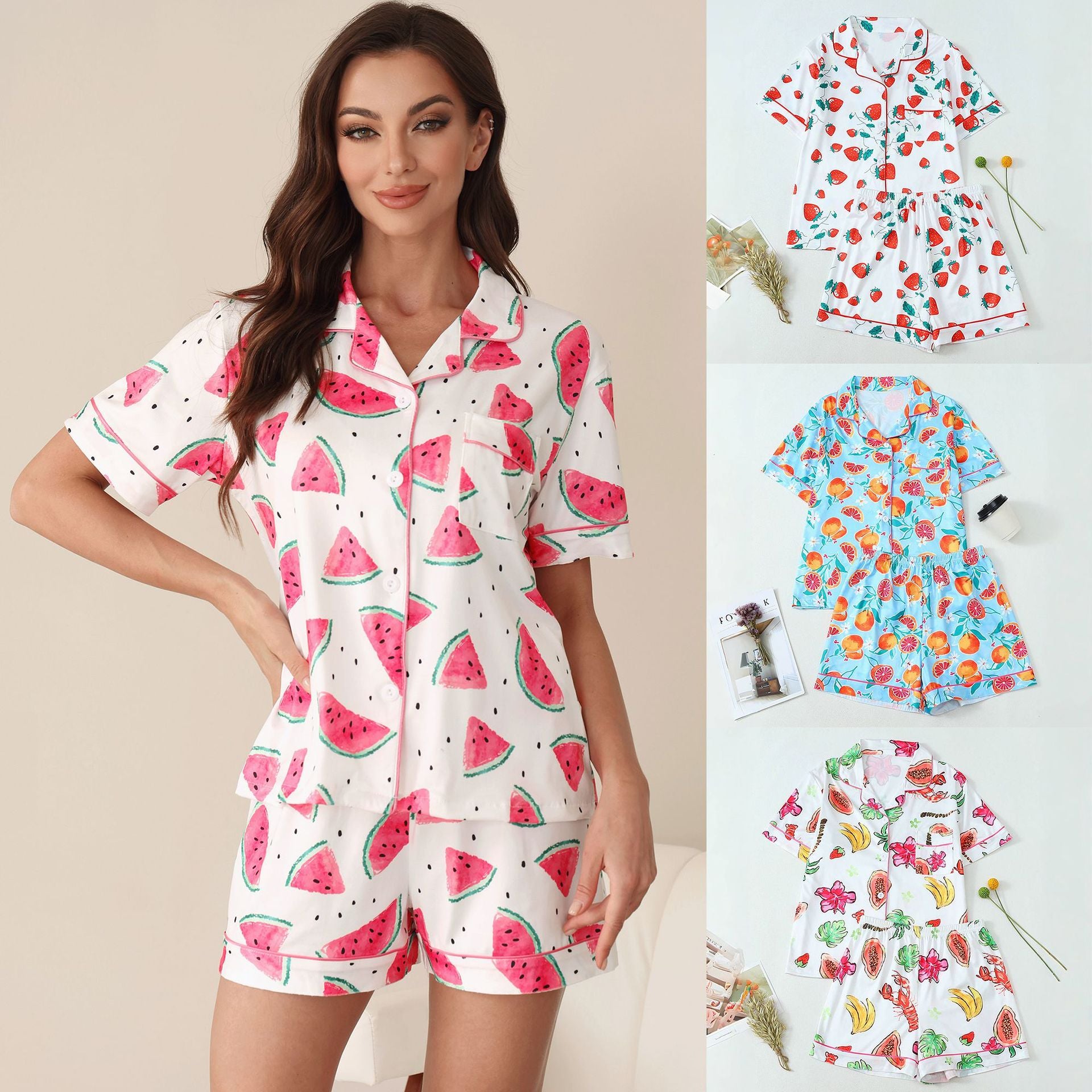 Women's pajama set with cheerful watermelon pattern