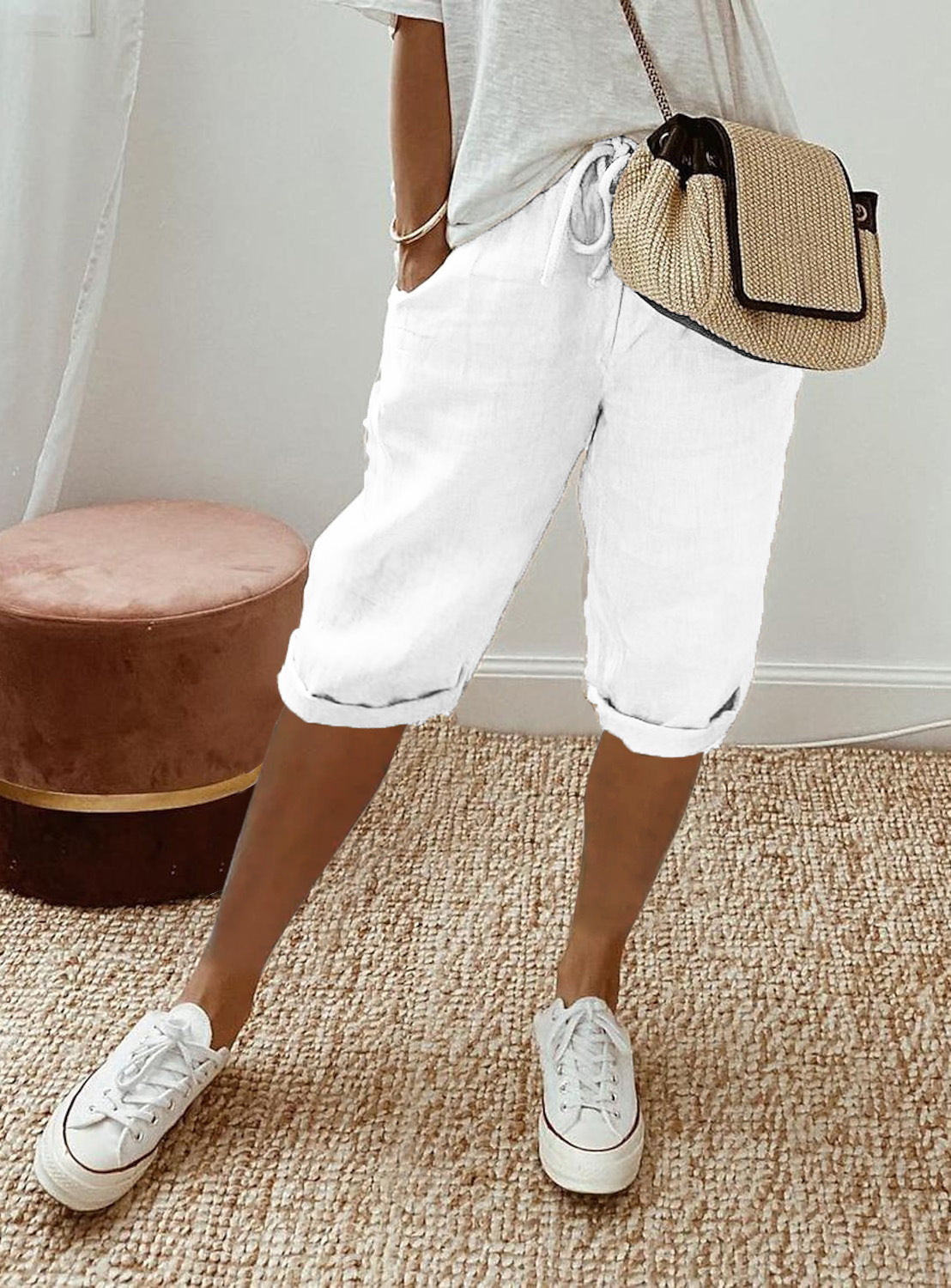 Women's Lightweight Linen Shorts with Elastic Waist