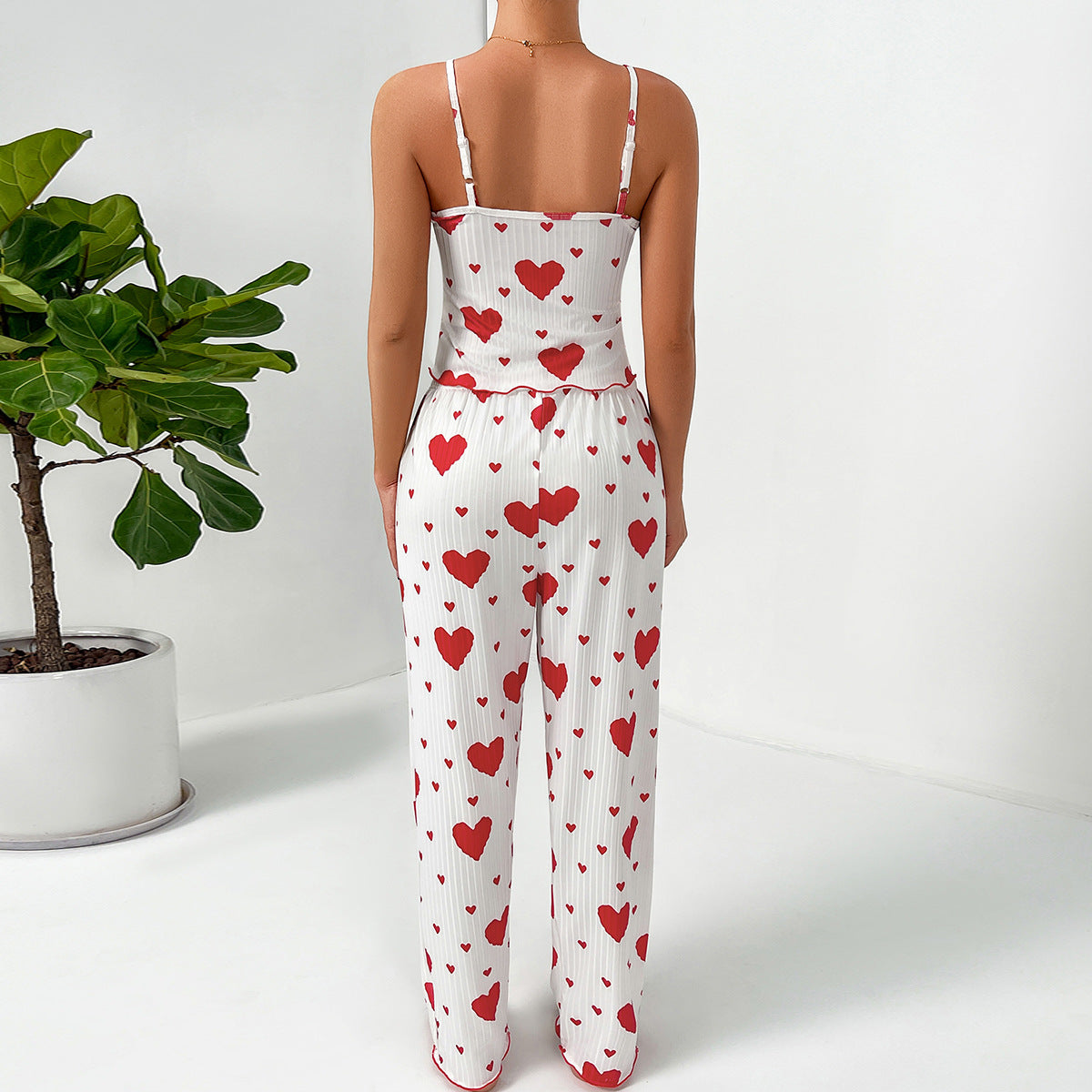 Women's pajama set with playfully textured heart motif