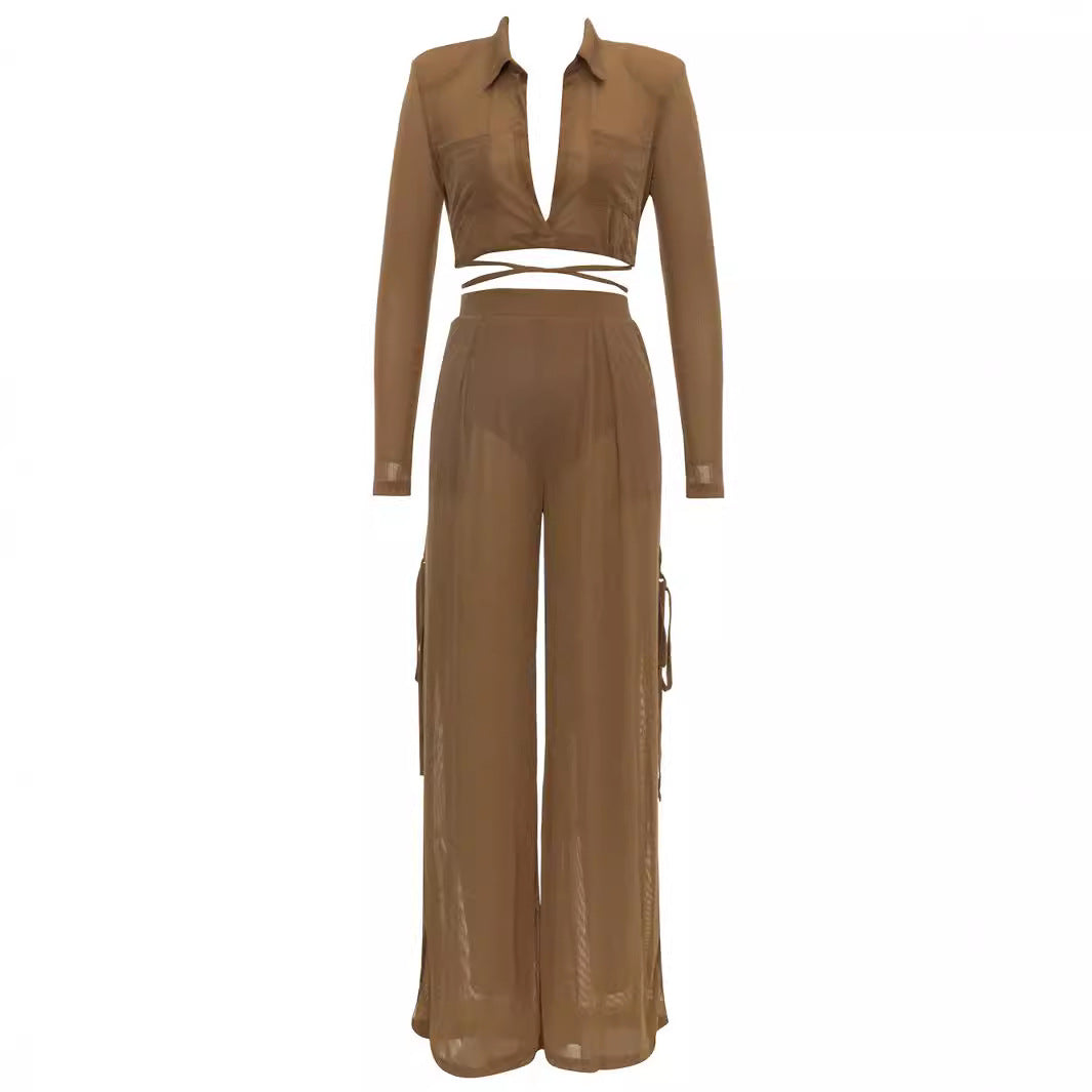 Women's Elegant Cropped Blazer Set with Side Slit and Long Sleeves