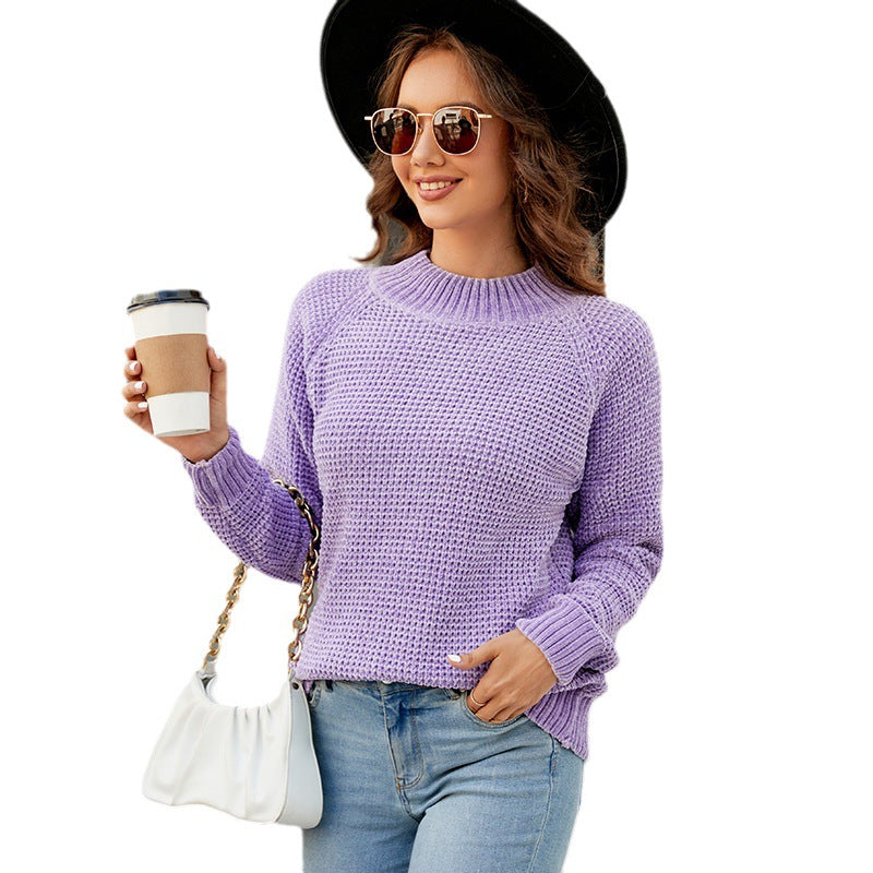 Ladies fashionable knitted pullover with textured waffle style