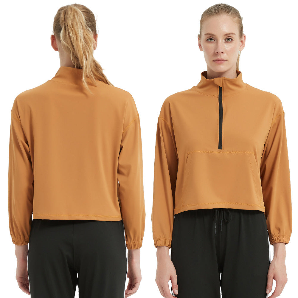 Women's functional top with stand-up collar and innovative zipper