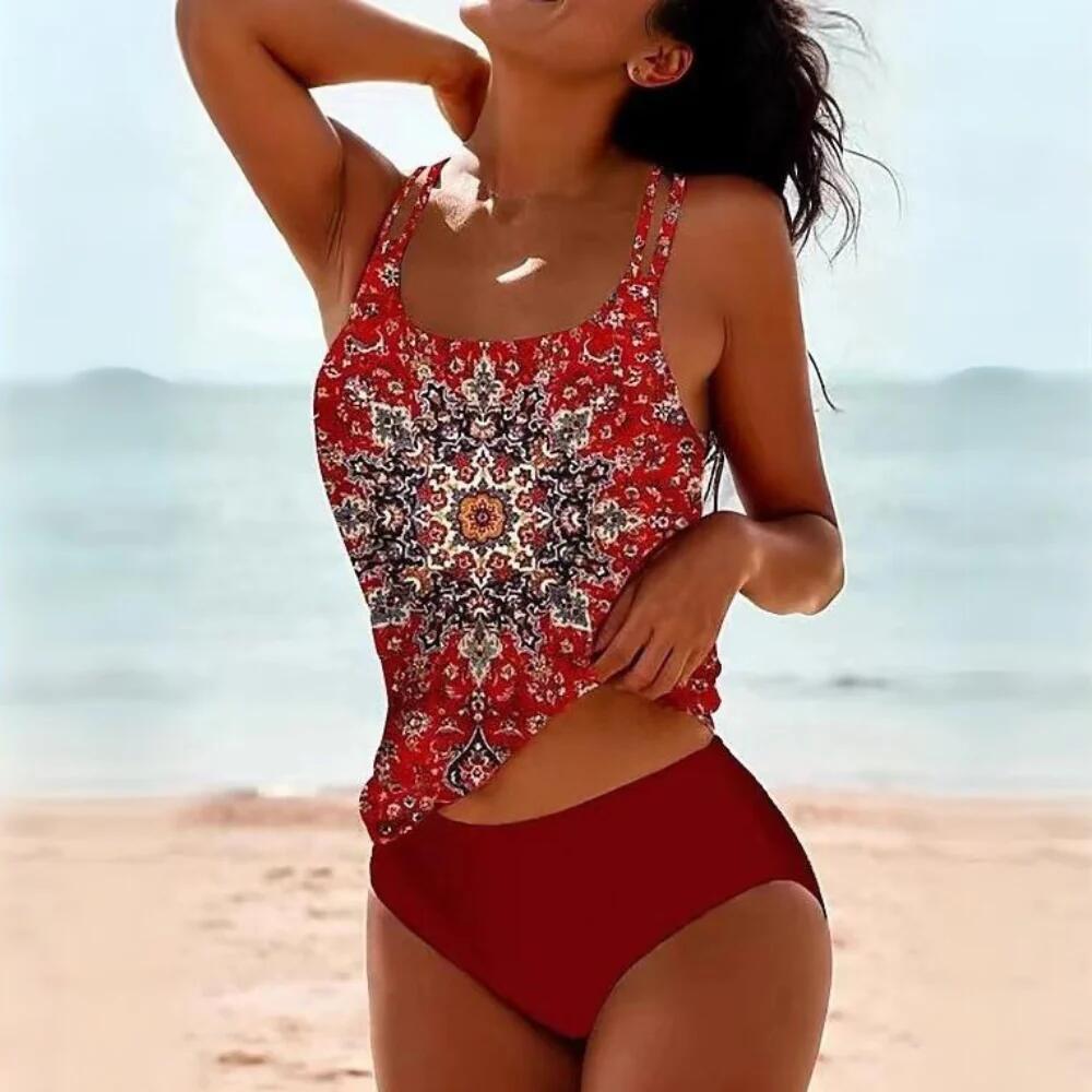 Women's tankini set with playful floral top and comfortable bottoms