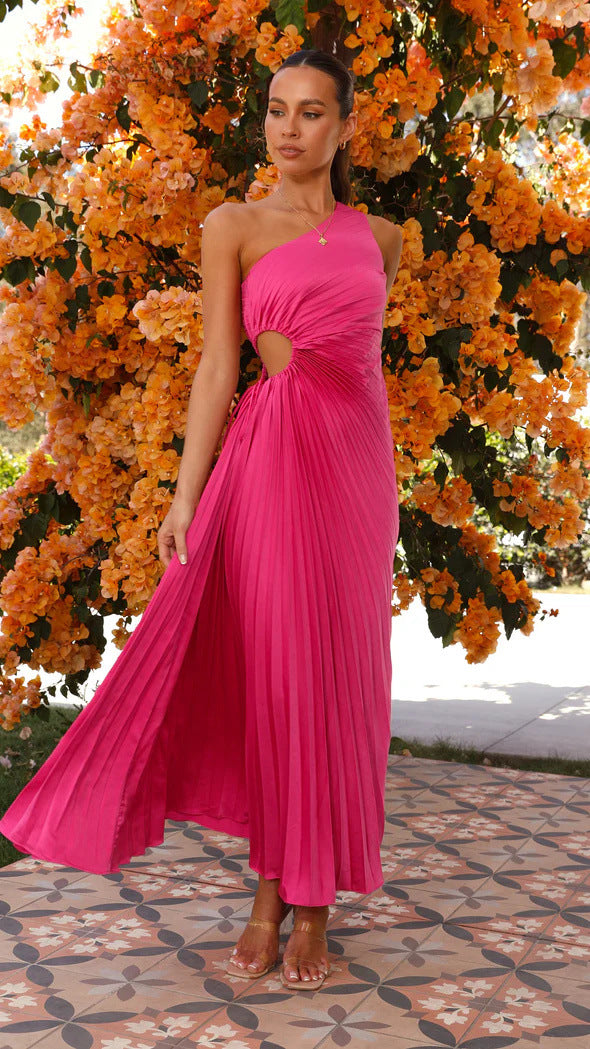 Women's maxi dress with refined draping and asymmetric design