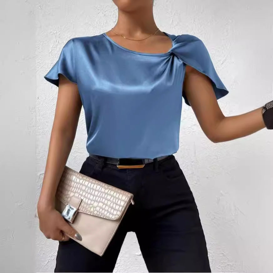 Satin Twist Solid Loose Versatile Top