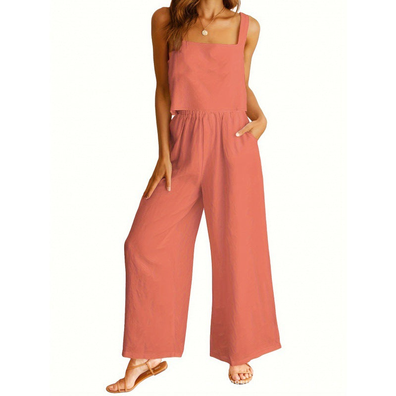 Ladies casual jumpsuit with wide leg and practical pockets