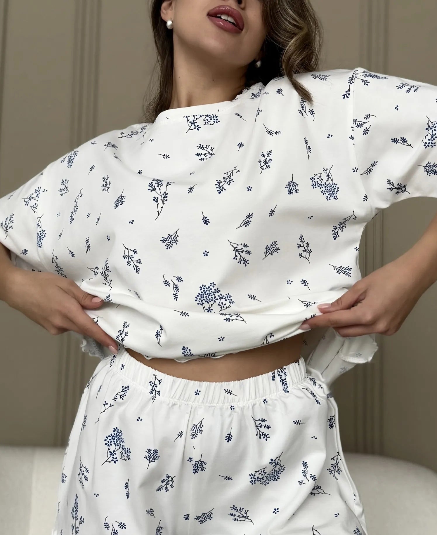 Ladies Sleepwear Set with Floral Design