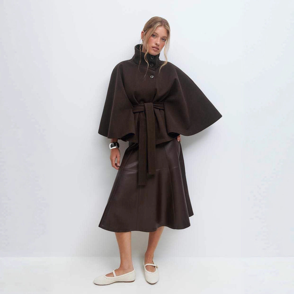 Women's wrap jacket with high collar line and wide sleeves