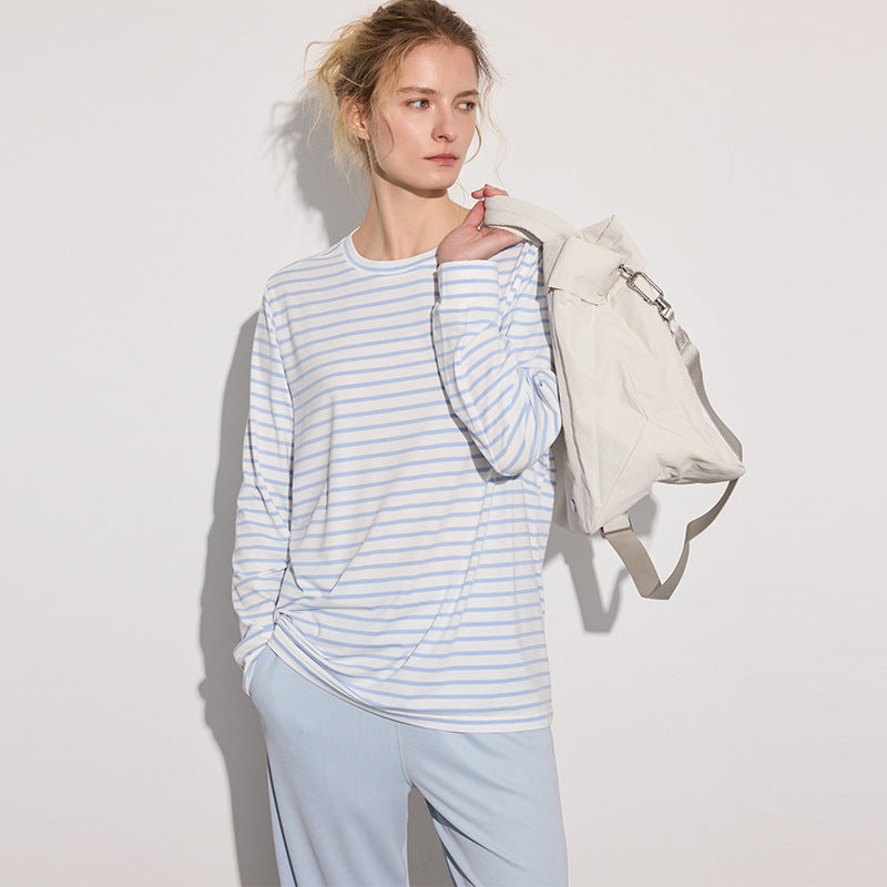Women's casual long sleeve top with maritime stripe pattern and soft fabric