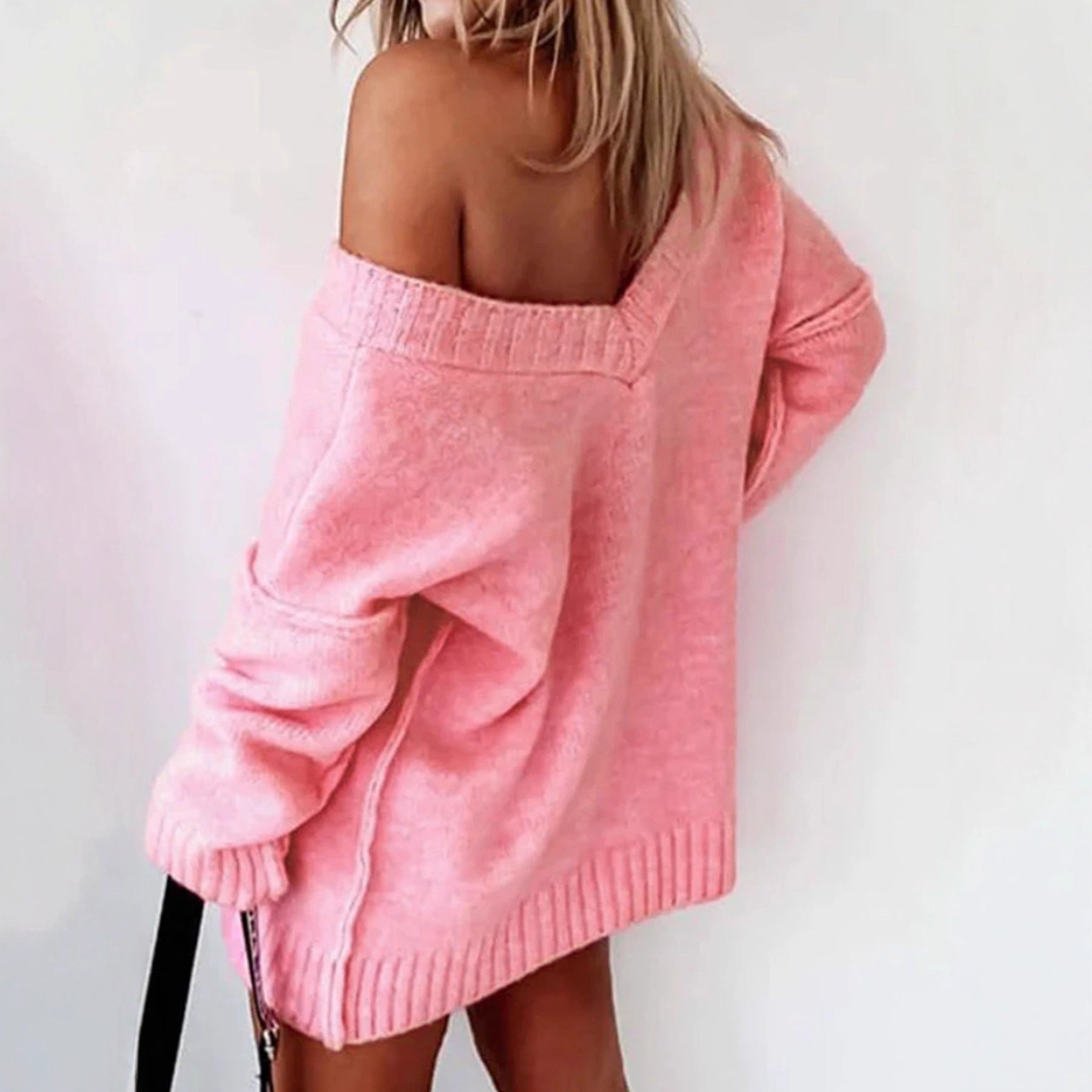 Ladies Off-Shoulder Knit pullover with Loose Fit and Ribbed Ends