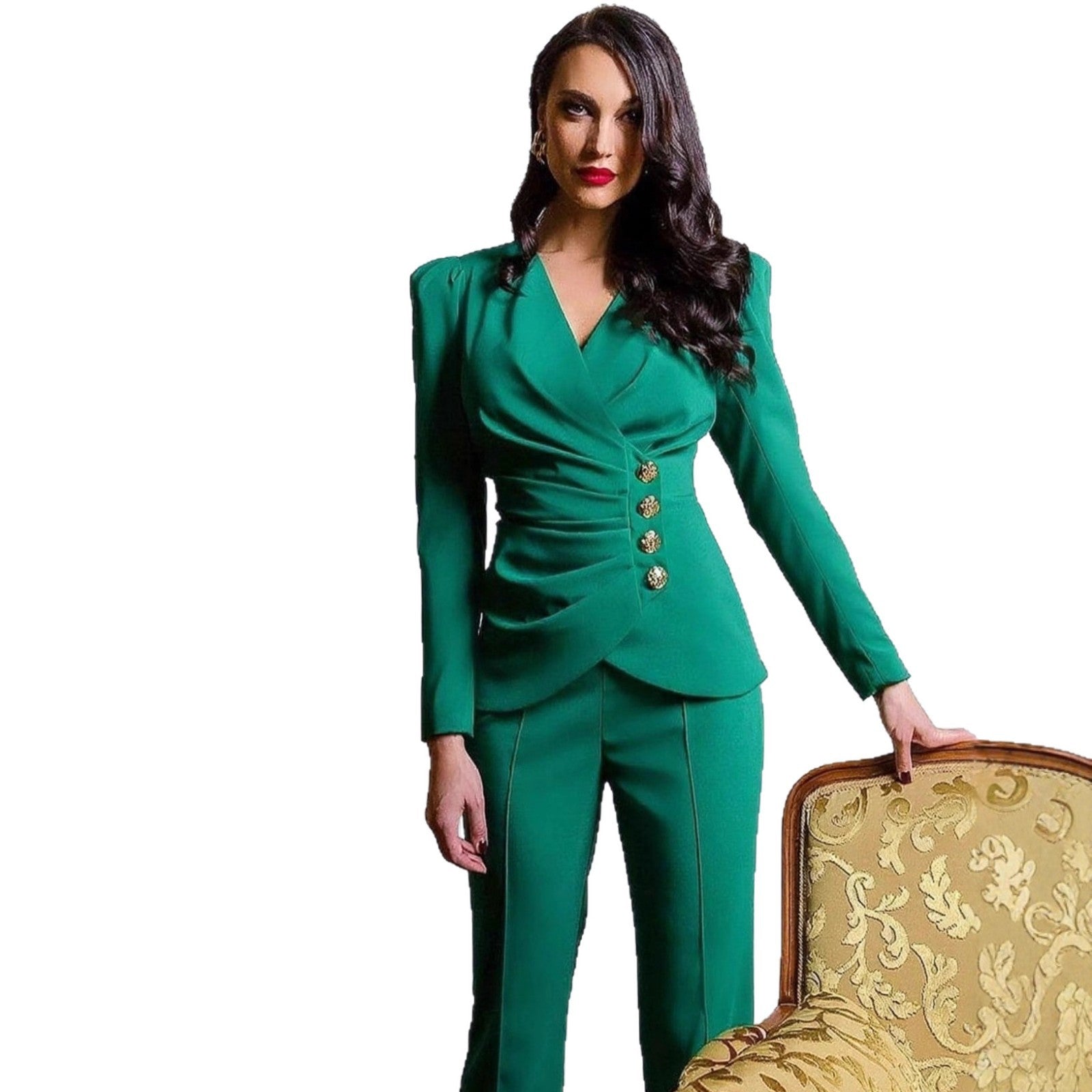Ladies elegant suit set with tailored blazer and slim-fit trousers