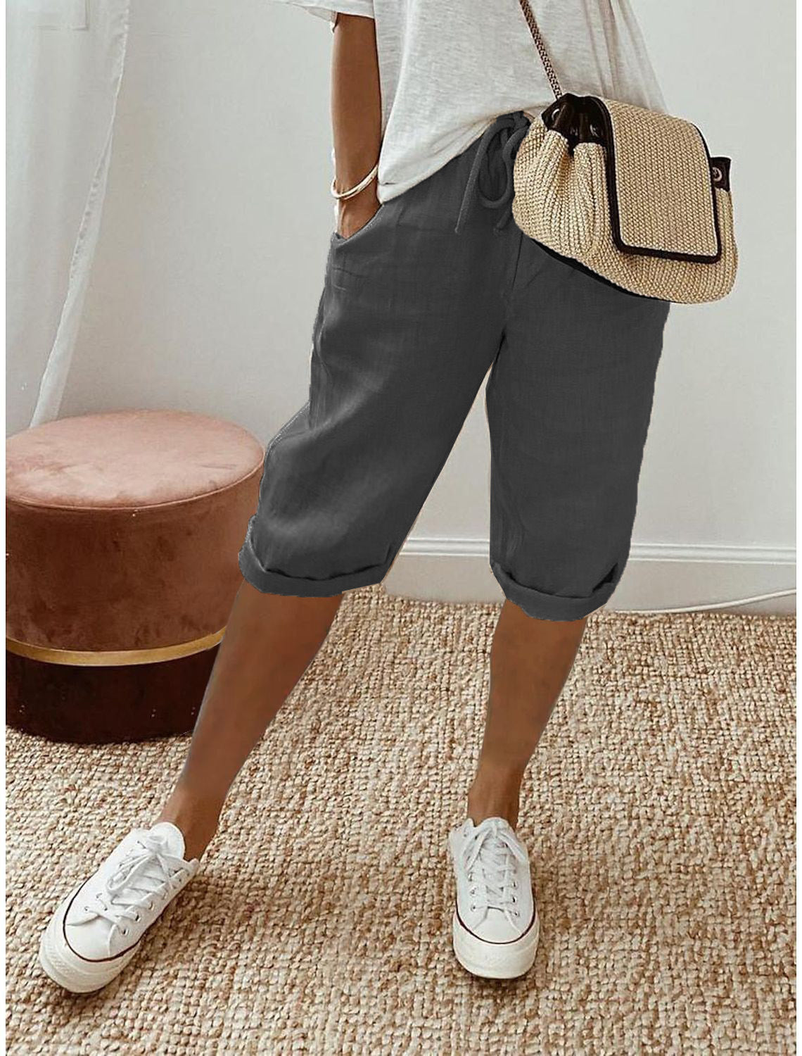 Women's Lightweight Linen Shorts with Elastic Waist