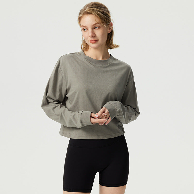 Women's casual cropped long sleeve shirt with relaxed fit and soft material
